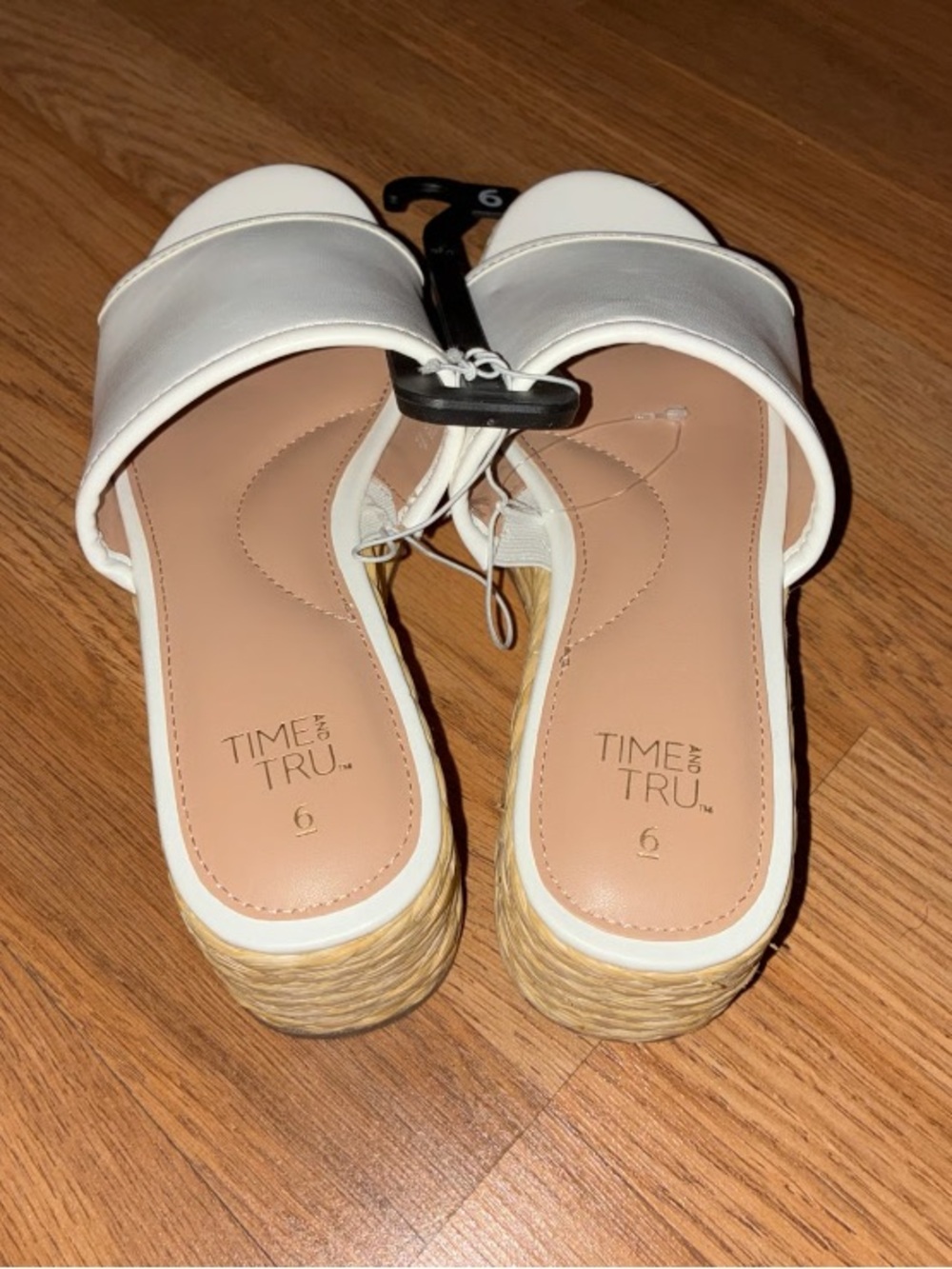 Time and Tru White Espadrille Wedge Slide Sandals